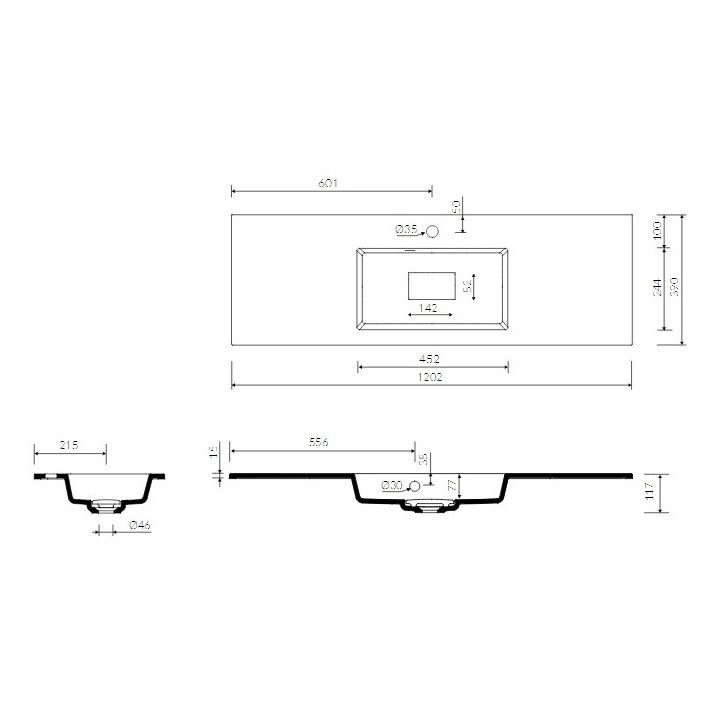 Umywalka Marmorin Lira 120 120x39 cm, wpuszczana w blat
