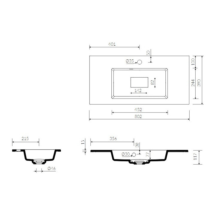Umywalka Marmorin Lira 800 80x39 cm, wpuszczana w blat