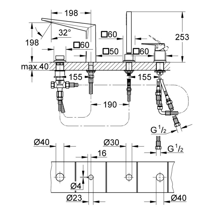 Bateria wannowa 4-otworowa Grohe Allure Brilliant, chrom