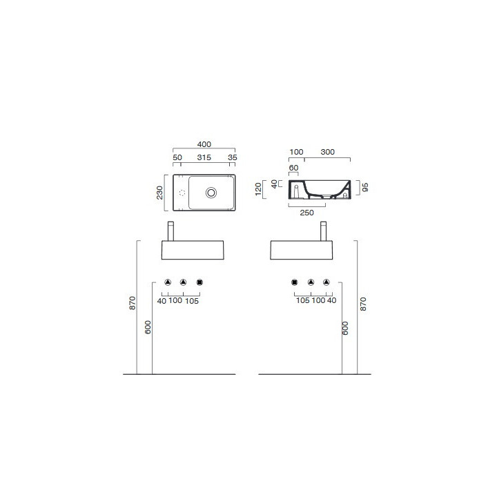 Umywalka wisząca lub nablatowa Catalano Zero, 40x23cm, satin cement