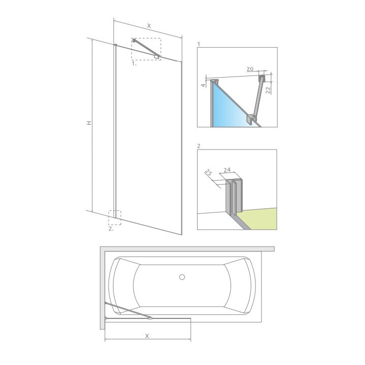 Parawan nawannowy Radaway Euphoria PNJ 60, szkło przejrzyste, 600-610x1500mm, profil chrom