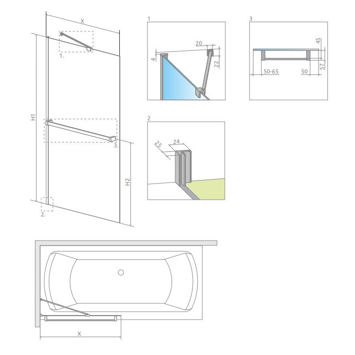Parawan nawannowy Radaway Euphoria PNJ 60, szkło przejrzyste, 600-610x1500mm, profil chrom
