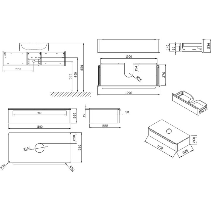 Szafka pod umywalkę Ravak SUD 260.01, 1100x530mm, biała