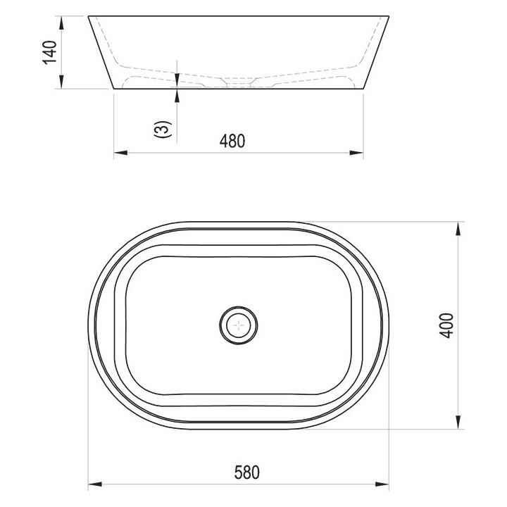 Umywalka nablatowa Ravak Solo, konglomeratowa, 58x40cm, biała