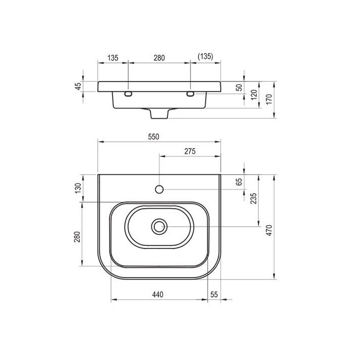 Umywalka nablatowa Ravak Solo, konglomeratowa, 58x40cm, biała