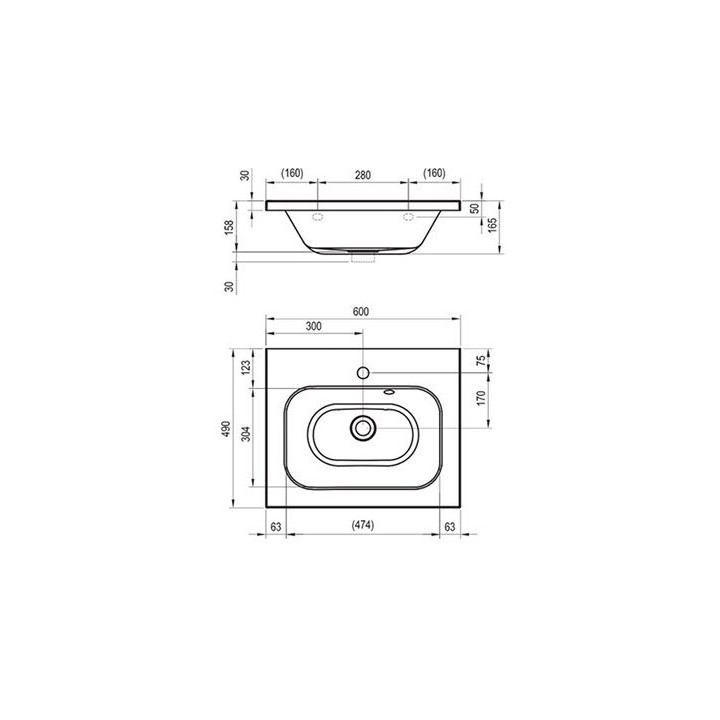 Umywalka nablatowa Ravak Solo, konglomeratowa, 58x40cm, biała