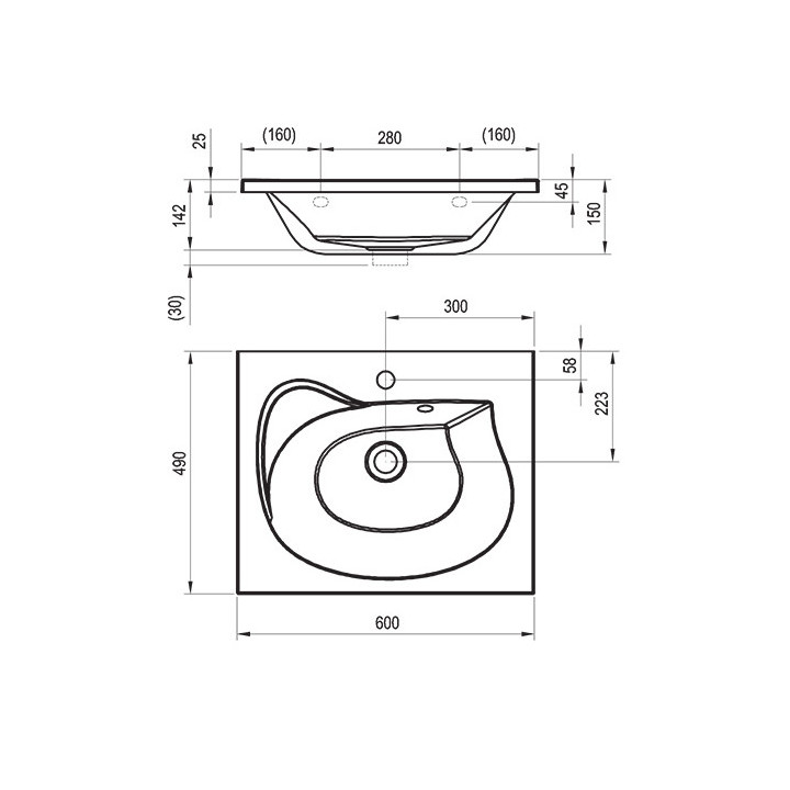 Umywalka nablatowa Ravak Solo, konglomeratowa, 58x40cm, biała