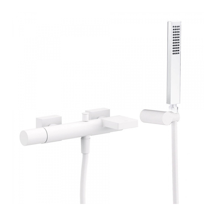 Bateria wannowa ścienna z zestawem natryskowym Project Tres, stojąca, biały mat