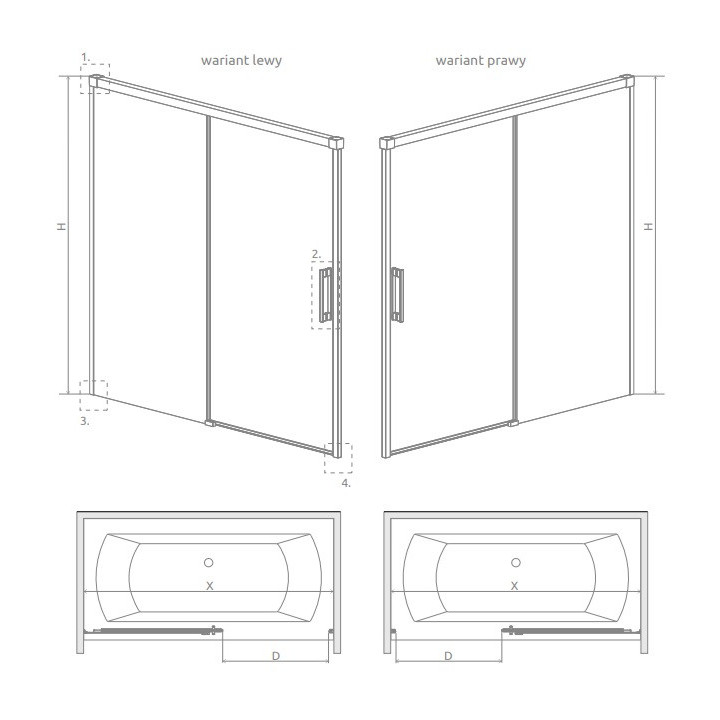 Parawan nawannowy Radaway Euphoria PNJ 60, szkło przejrzyste, 600-610x1500mm, profil chrom