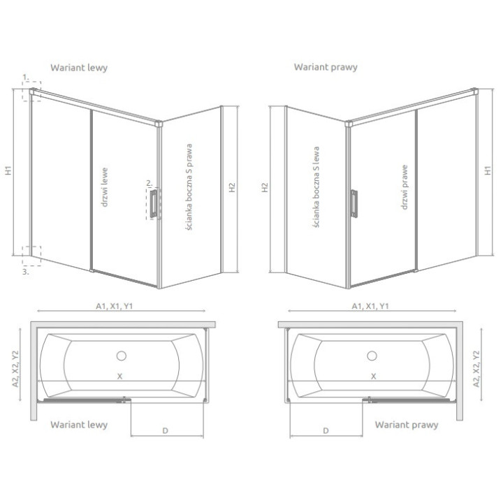 Parawan nawannowy Radaway Idea Black PN DWD 180, rozsuwany, szkło przejrzyste, 180x150cm, czarny profil