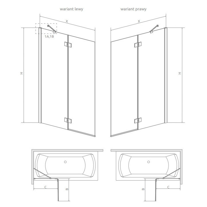 Parawan nawannowy Radaway Idea Black PN DWD 180, rozsuwany, szkło przejrzyste, 180x150cm, czarny profil