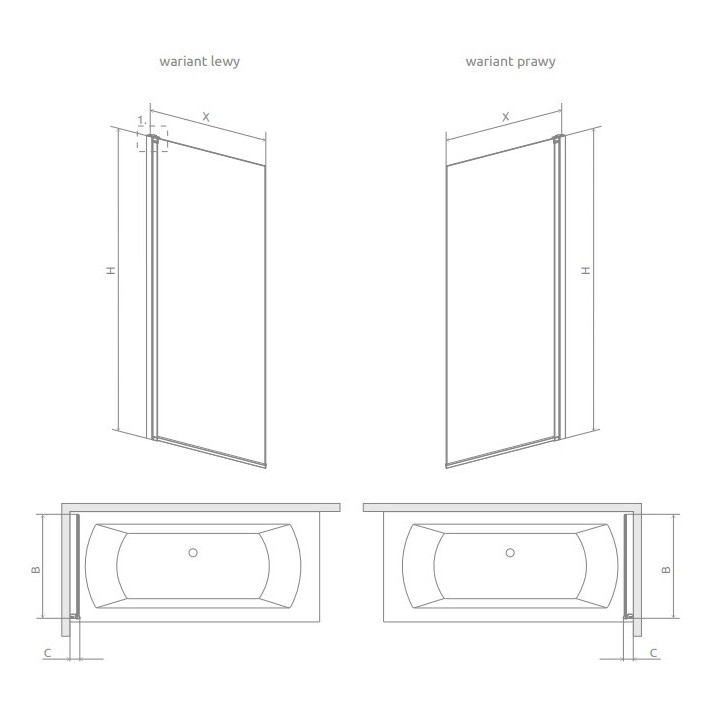 Parawan nawannowy Radaway Essenza New Black PND II 140, prawy, szkło przejrzyste, 140x150cm, czarny profil
