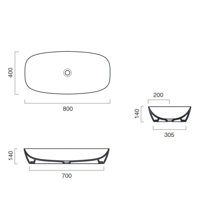 Umywalka stawiana na blat Catalano Green Lux 80, bez przelewu, 80x40cm, biała