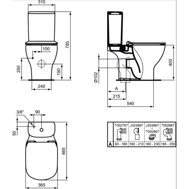 Zbiornik do kompaktu WC Ideal Standard Tesi, dopływ wody z dołu, biały