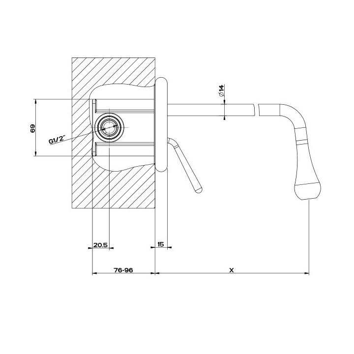 Podtynkowa bateria wannowa Gessi Goccia, wylewka 70-300mm, jednouchwytowa, chrom