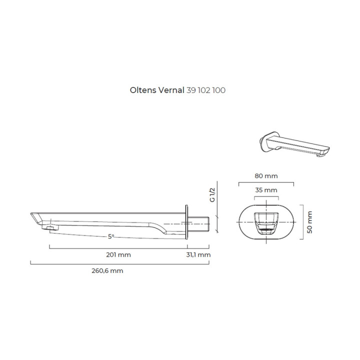 Wylewka wannowa Oltens Vernal, 20cm, chrom