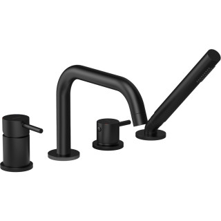 Wannowa bateria 4-otworowa Oltens Molle, kompletna, z zestawem natryskowym, czarny mat