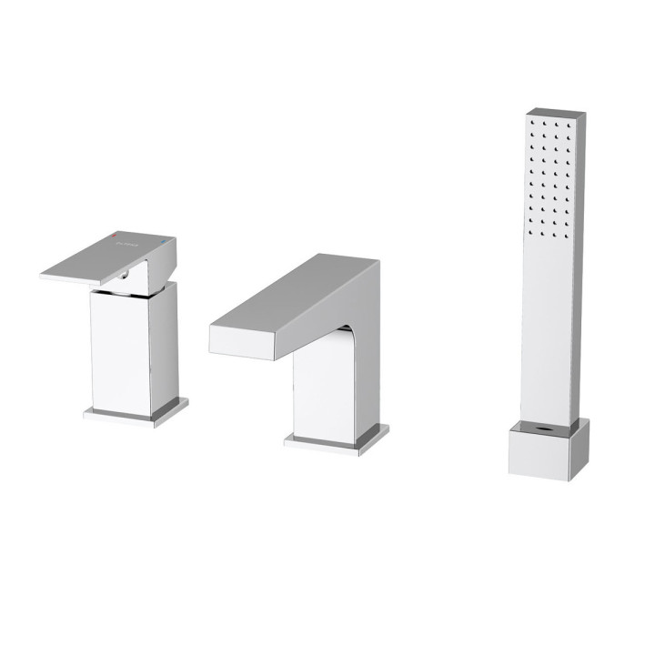 Bateria wannowa Oltens Gota, 3-otworowa, zestaw natryskowy, chrom