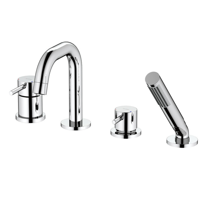 Wannowa bateria 4-otworowa Oltens Molle, kompletna, z zestawem natryskowym, czarny mat