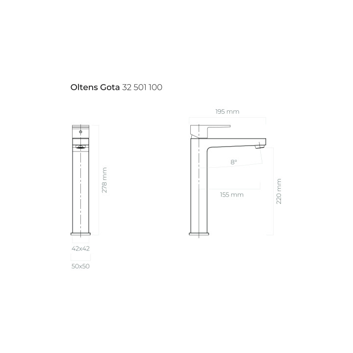 Bateria umywalkowa Oltens Gota, stojąca, wysoka, czarny mat