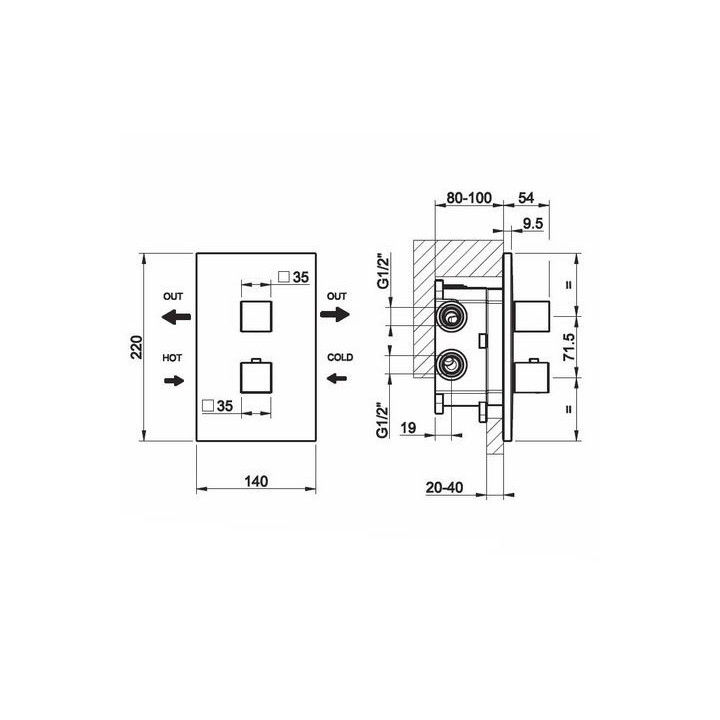 Bateria natryskowa termostatyczna Gessi Rettangolo Black XL - czarna