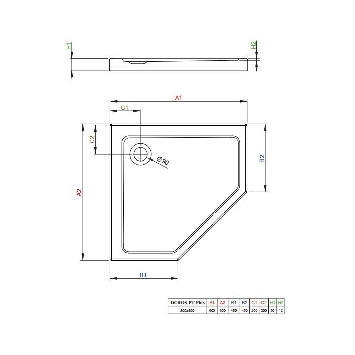 Pięciokątny brodzik akrylowy 90x90cm Radaway Doros PT- sanitbuy.pl