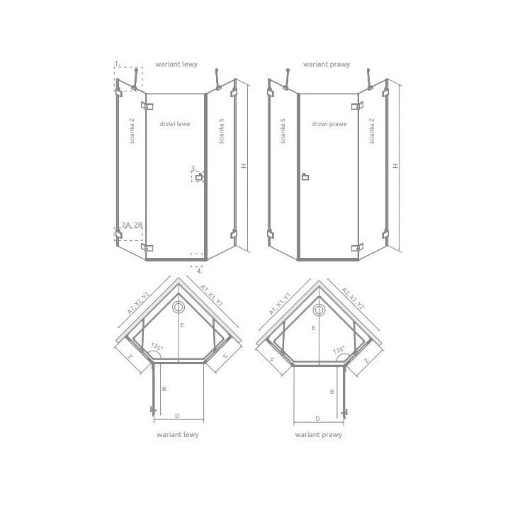 Część prawa kabiny Radaway Essenza Pro Gold KDD, 1000x2000mm, szkło przejrzyste, złoty profil