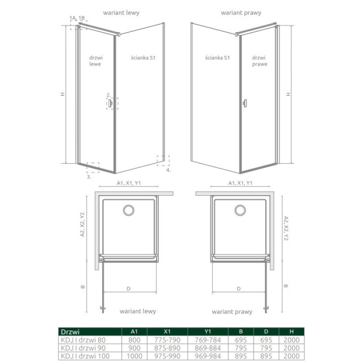 Drzwi prysznicowe do wnęki Radaway Essenza Pro Gold DWJ 130, prawe, 1300x2000mm, złoty profil