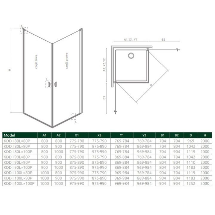 Drzwi do kabiny prysznicowej Radaway Nes 8 Black KDJ B 100, prawe, składane, 1000x2000mm, czarny profil