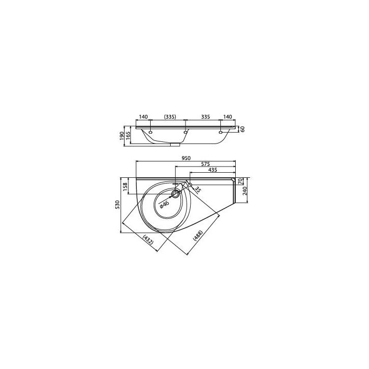 Umywalka Ravak Avocado prawa, 85 cm z otworami - biała