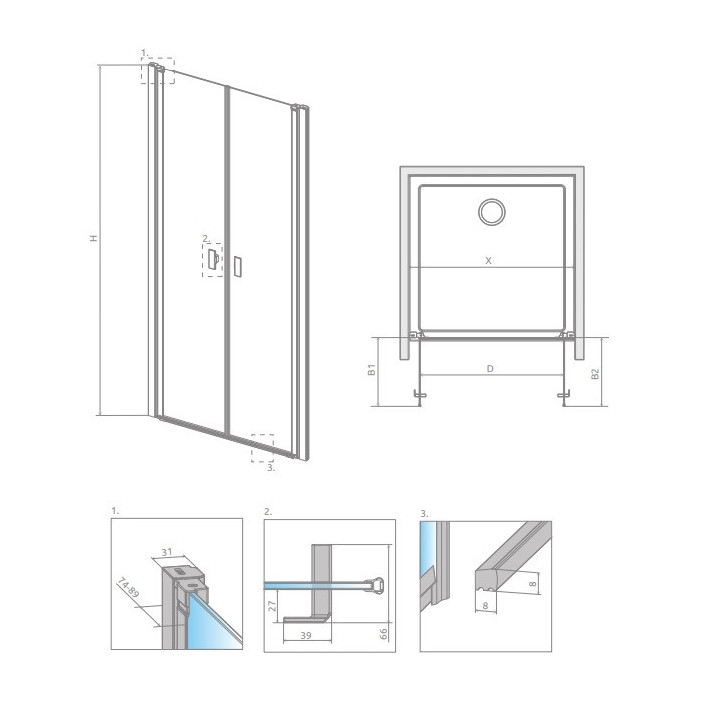 Drzwi prysznicowe do wnęki Radaway Nes 8 Black DWB 90, prawe, składane, szkło przejrzyste, 900x2000mm, czarny profil