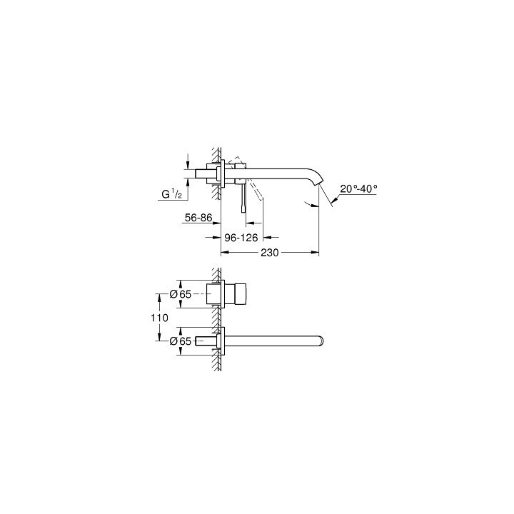 Bateria umywalkowa 2-otworowa Grohe Essence, podtynkowa, dł. 230 mm - stal nierdzewna