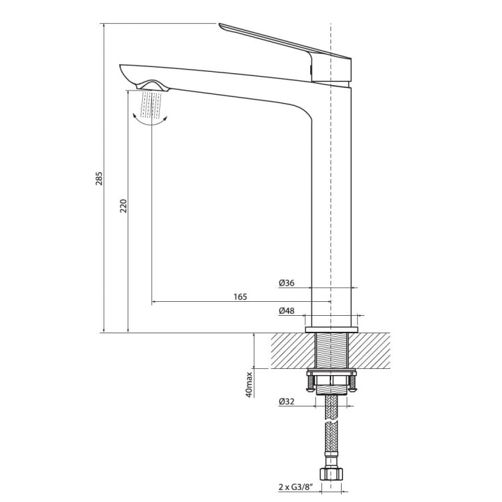 Bateria umywalkowa Vedo Desso Nero, stojąca, wysokość 285mm, korek klik-klak, czarny mat
