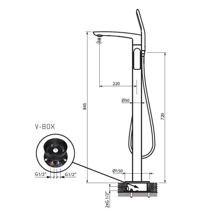 Bateria wannowa Vedo Desso Nero, wolnostojąca, z zestawem natryskowym, czarny mat