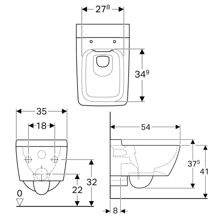 Miska wisząca Geberit Xeno2, lejowa, bezrantowa, biała