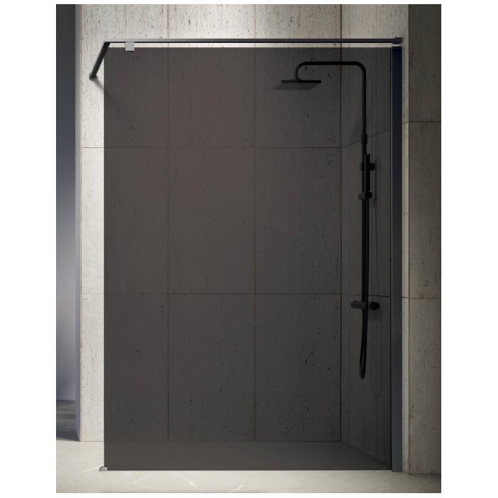 Ścianka walk-in Novellini Kuadra H Fume, 90x200cm, szkło szare, czarny profil