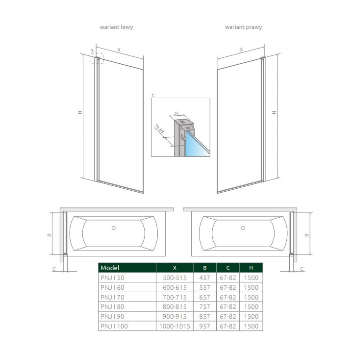 Parawan nawannowy Radaway Nes 8 Black PND I, lewy, składany, szkło przejrzyste, 140x150cm, czarny profil