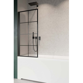 Parawan nawannowy Radaway Nes 8 Black PND I, lewy, składany, szkło przejrzyste, 140x150cm, czarny profil
