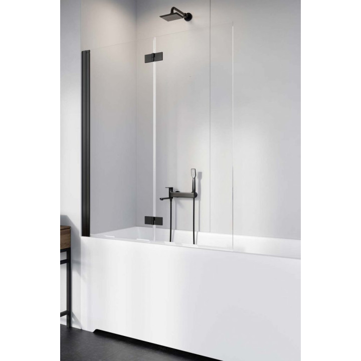 Parawan nawannowy Radaway Nes 8 Black PND I, lewy, składany, szkło przejrzyste, 140x150cm, czarny profil