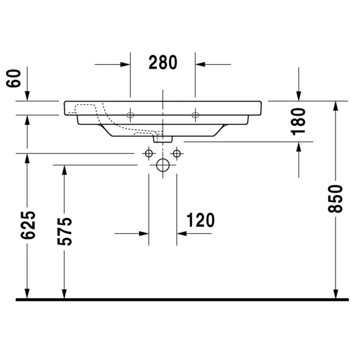 Umywalka meblowa Duravit D-Code, 85x48cm, jeden otwór pod baterię, biała