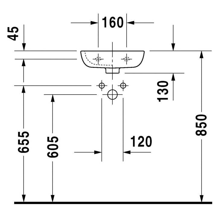 Umywalka ścienna Duravit D-Code Med, 85x48cm, bez otworu pod baterię, biała