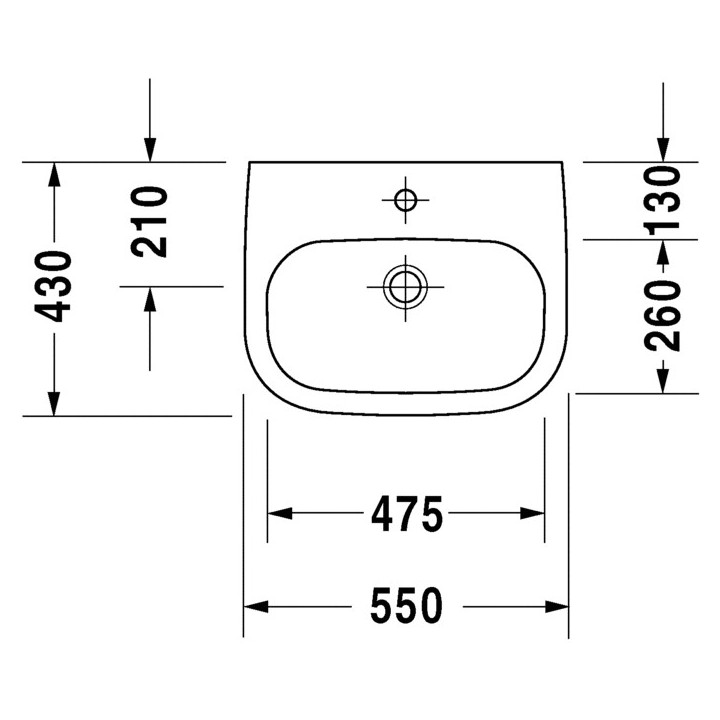Umywalka ścienna Duravit D-Code Med, 45x34cm, otwór pod baterię, bez przelewu, biała