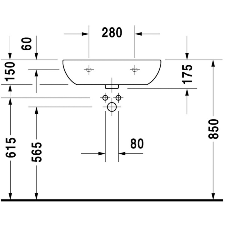 Umywalka ścienna Duravit D-Code Med, 55x43cm, otwór pod baterię, bez przelewu, biała