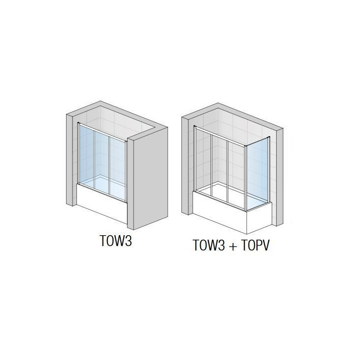 Parawan nawannowy trzyczęściowy SanSwiss TOP-Line, srebrny mat, szkło przeźroczyste