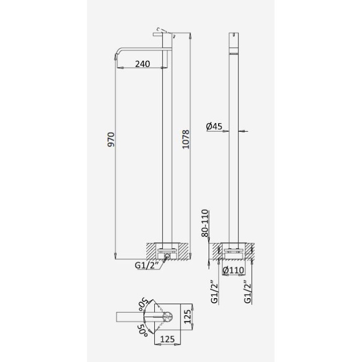 Bateria umywalkowa stojąca Bruma Nautic wysoka, satyna