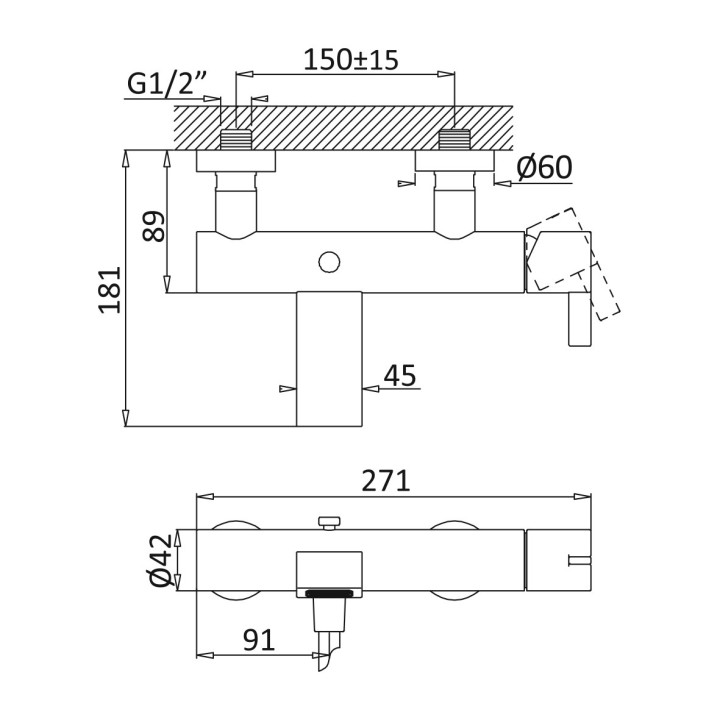 Bateria bidetowa Bruma Breeze, stojąca, wysokość 184mm, bez korka, chrom