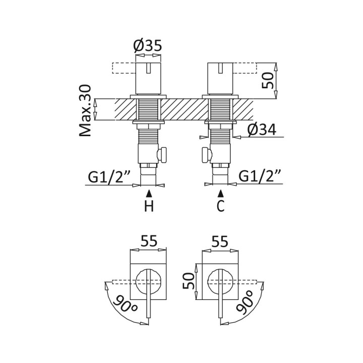 Mieszacz Bruma Breeze, montowany na półce, 50x50mm, chrom