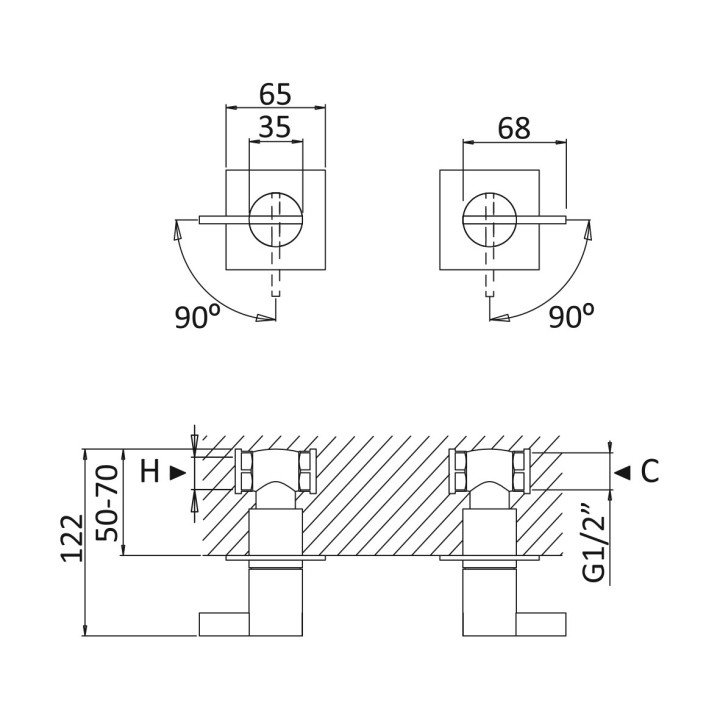 Mieszacz Bruma Breeze, montowany na półce, 2-otworowy, chrom