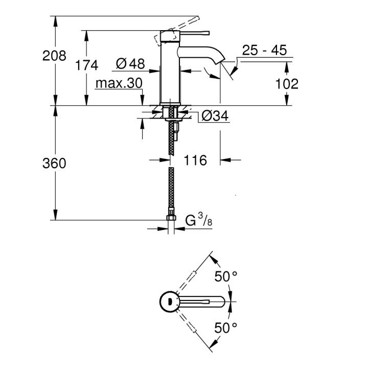 Bateria umywalkowa Grohe Essence stojąca, hard graphite