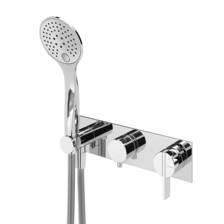 Bateria natryskowa Bruma Breeze, podtynkowa, pionowe rozmieszczenie, dwa wyjścia wody, zestaw natryskowy, chrom